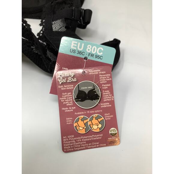 Magic Bodyfashion Women's 36C Black Luxury Gel Bra Underwire Lace Trim Q6-17 - Picture 6 of 7